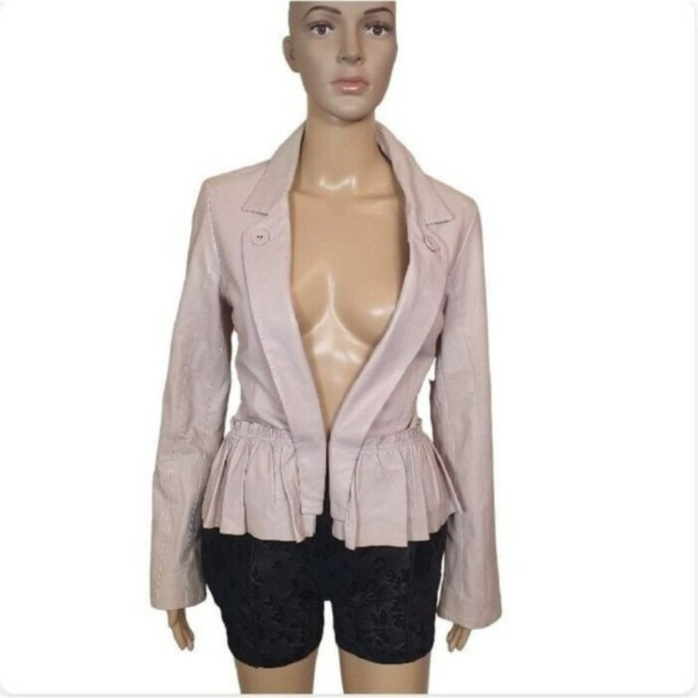 Alannah Hill leather jacket coat  pink smocked pleated peplum